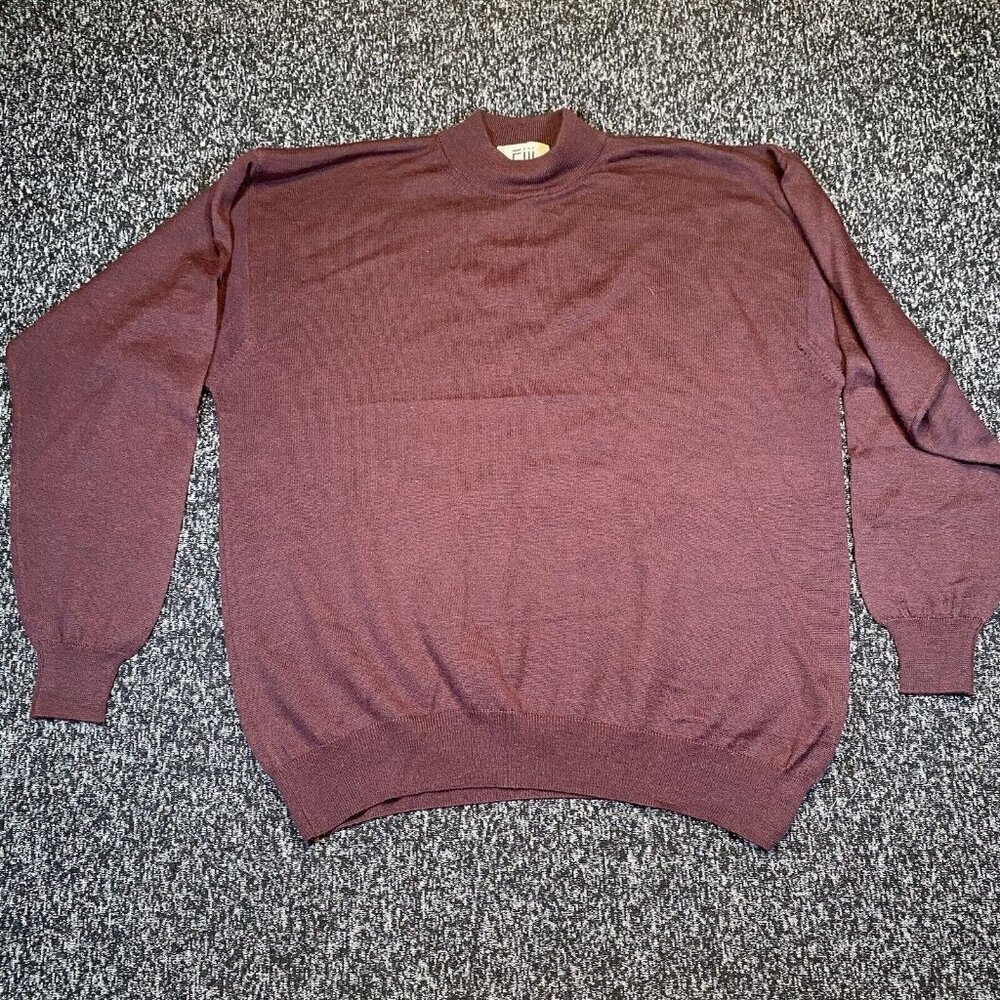 Fiii Sweater Mens L Red Wool Acrylic Geometric Pullover Vintage Made In Italy